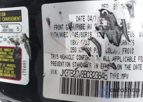 2011 Mazda Cx-9 Touring from USA, damaged, VIN JM3TB2CV8B0323846